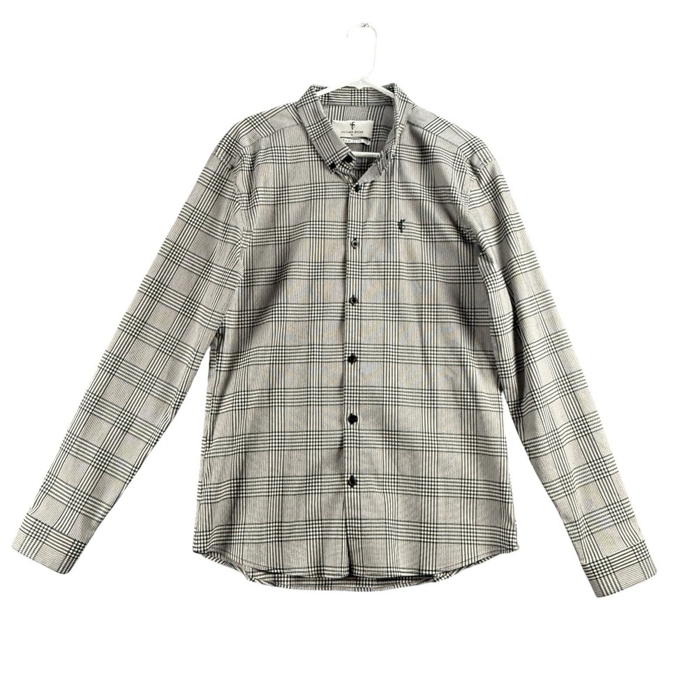Father Sons Stretch Slim Fit Shirt Men XL Long Sleeve Button Up Glen Plaid Check